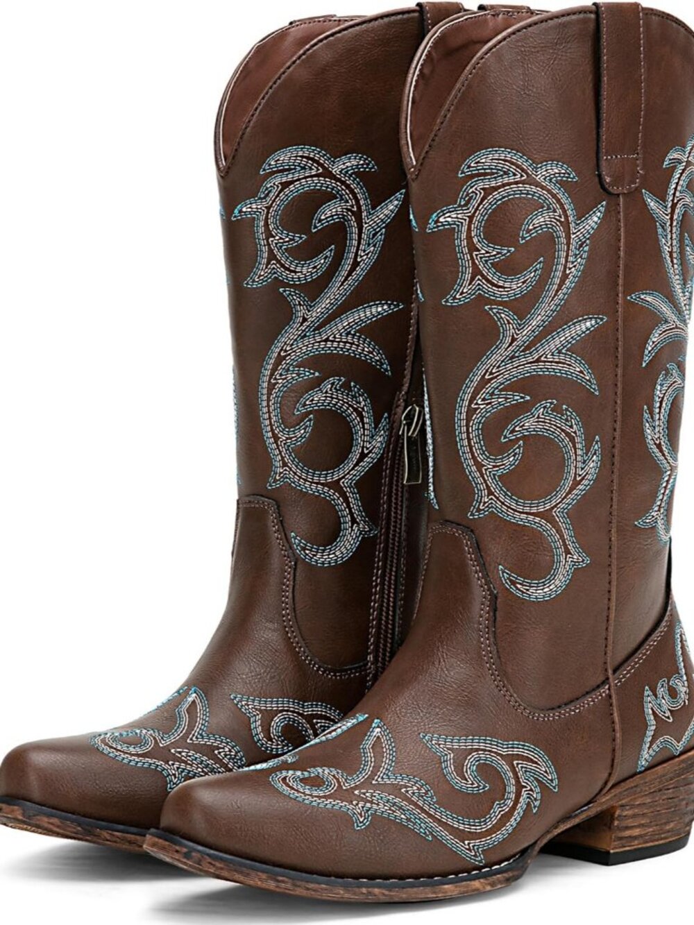 Women's Whisky Wide Calf with Low Chunky Heel Cowgirl Western Embroidered Boots